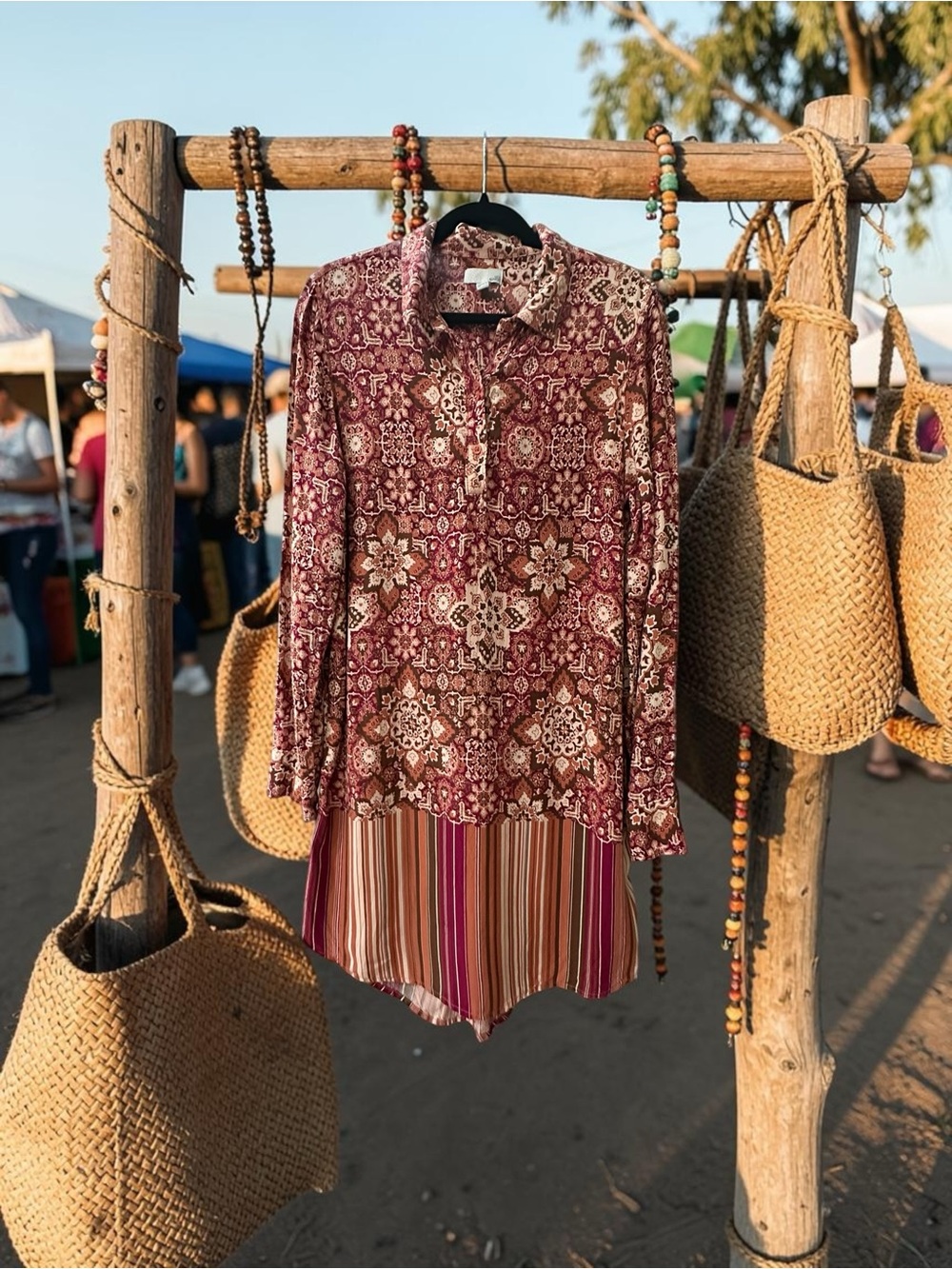 14th & Union BoHo Mini Dress/Long Tunic Blouse. Pink/Brown. Size: Large